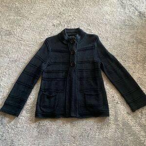 Ladies LH Sport black medium weight sweater/ cardigan w/3 button snap closure L